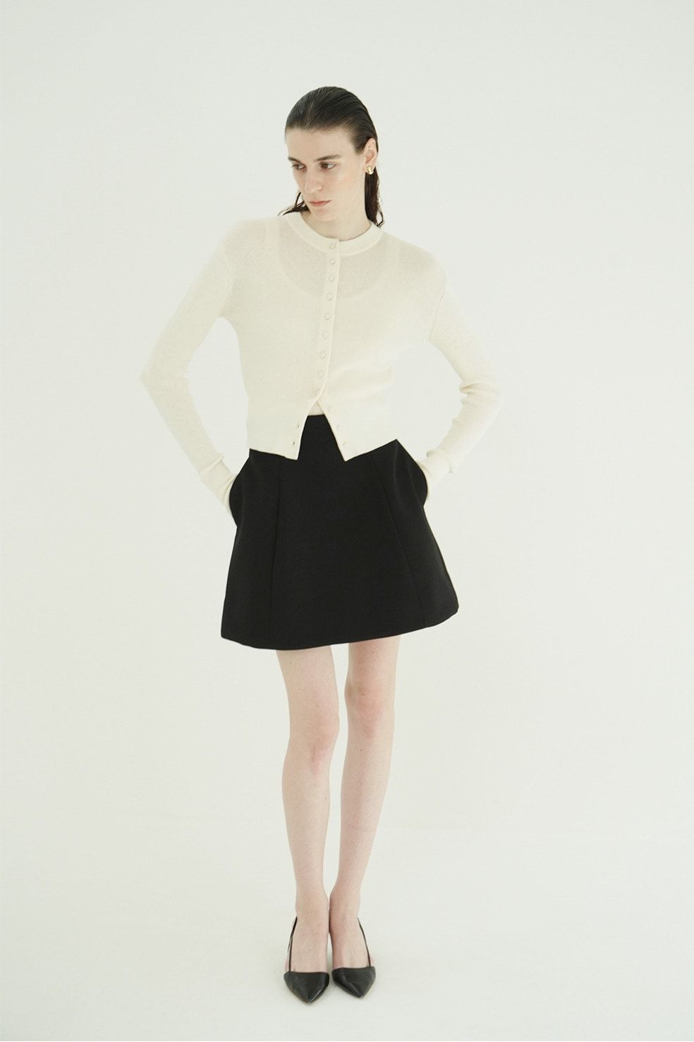 ニットカーディガン×タンクトップ セット -  BUTTON CARDIGAN TANK SET （IVORY)