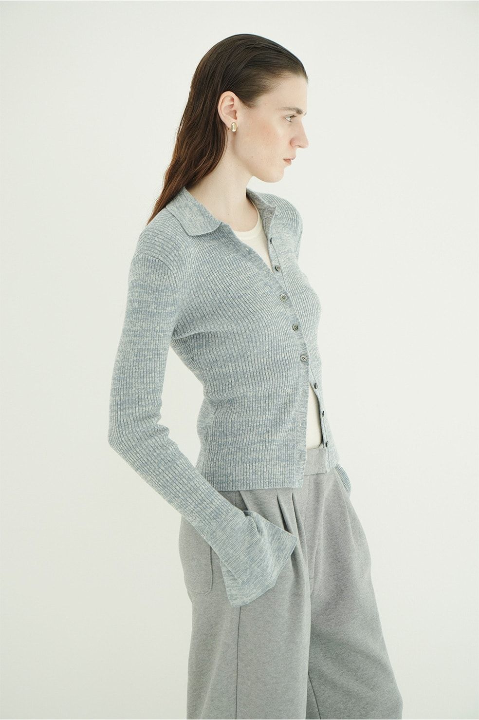 コンパクト ニットシャツ - COMPACT RIB KNIT SHIRTS (BLUE)