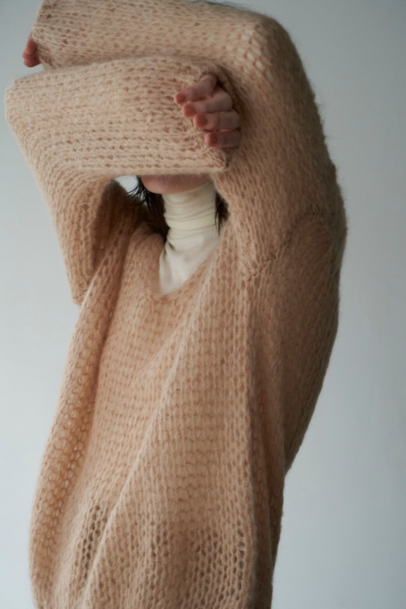 CLANE - V NECK LOOSE MOHAIR KNIT TOPS - PINK | ADDICT