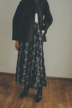 ストライプフラワー刺繍スカート -  STRIPE FLOWER EMBROIDERY SKIRT BLACK