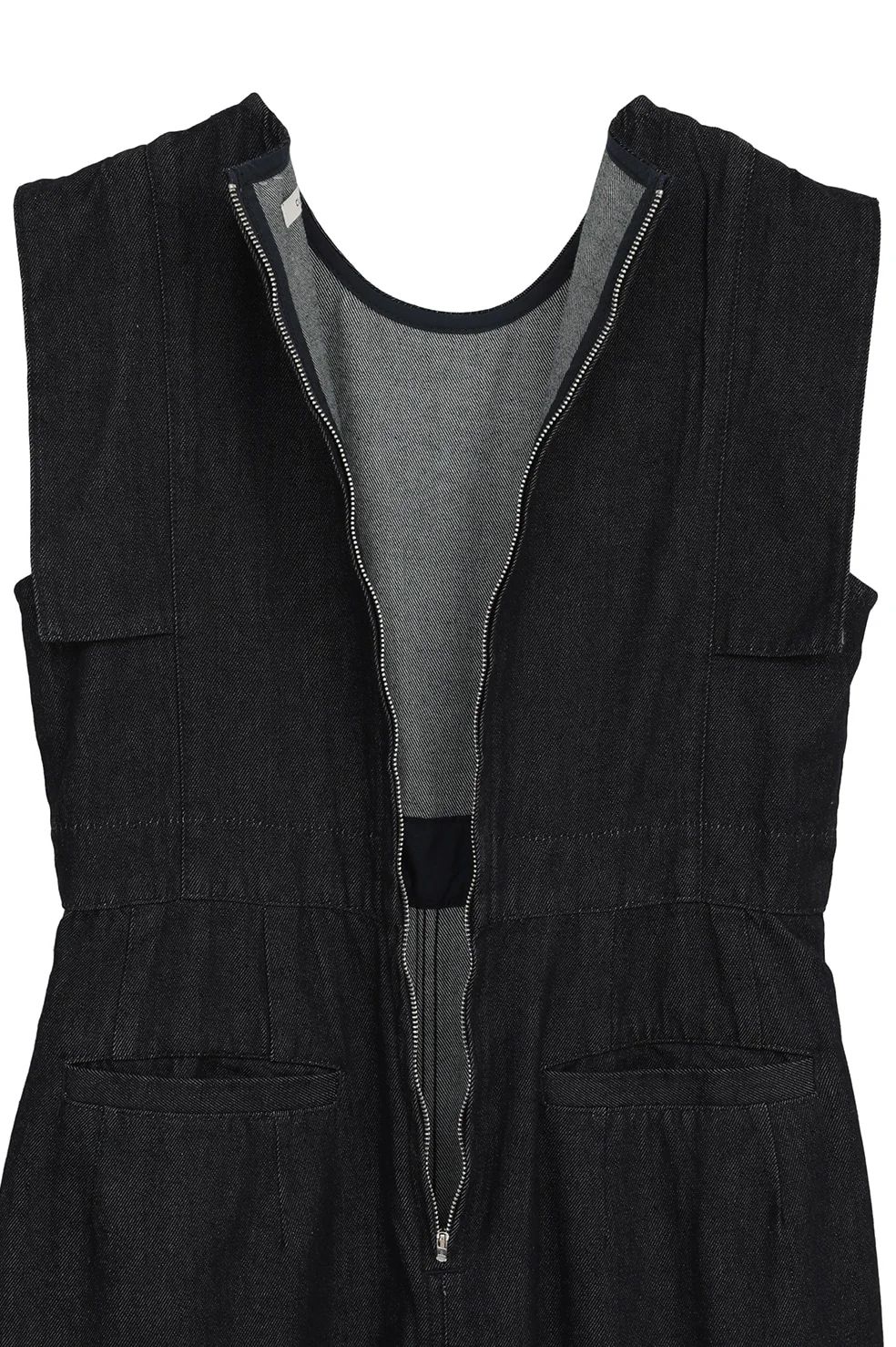 スクエア―スリーブ デニムオールインワン - SQUARE SLEEVE DENIM ALL IN ONE INDIGO