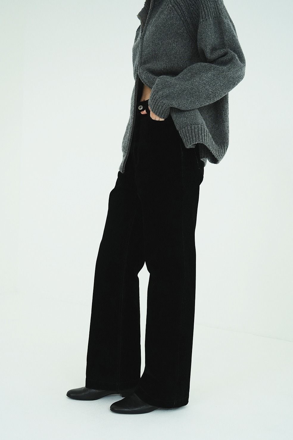 ハイウエスト フロッキーパンツ | FLOCKY CENTER PRESS PANTS（BLACK)