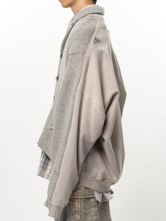 スウェットシャツ コンバインド ニット カーディガン - Sweatshirt Combined Knit Cardigan (GREY)
