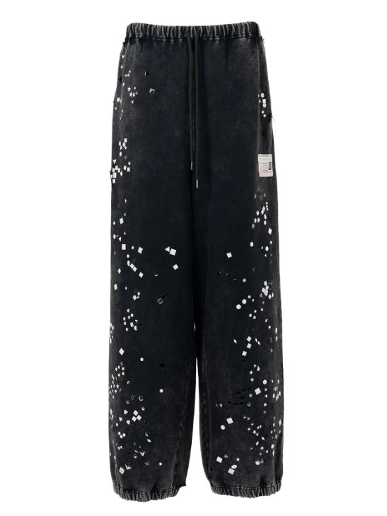 エンベリッシュド ブリーチド スウェットパンツ - Embellished Bleached Sweat Pants (BLACK)