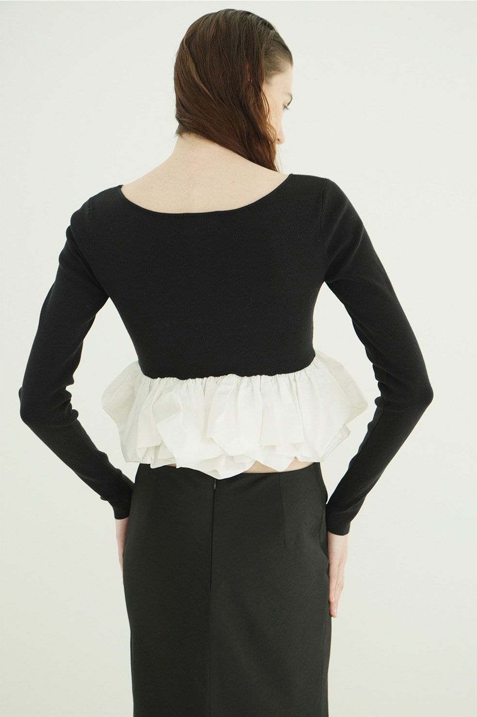 バルーン ショートニット トップス -  W BALLOON SHORT KNIT TOPS(BLACK)