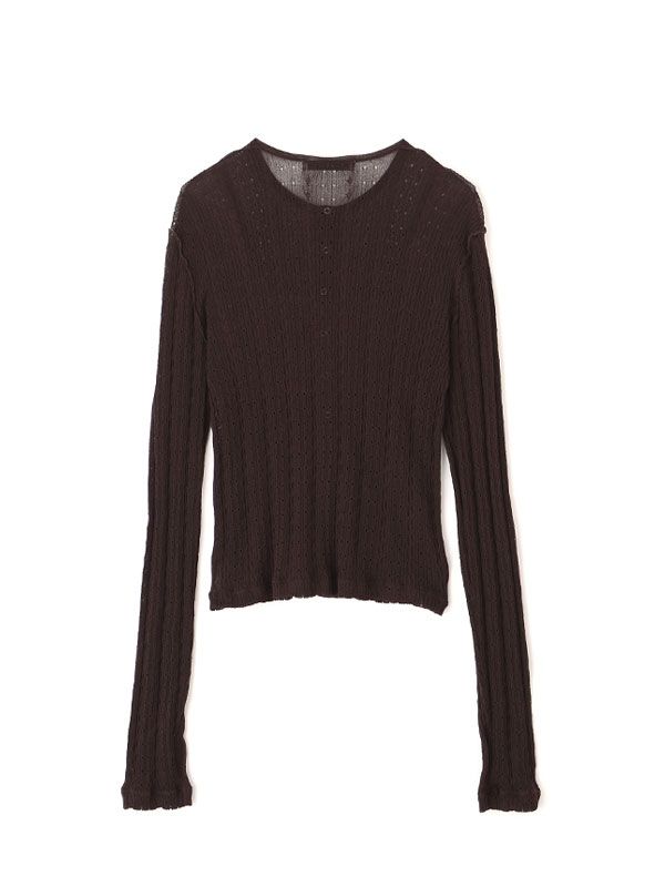 パターンスティッチシアーニットカーディガン （BROWN)