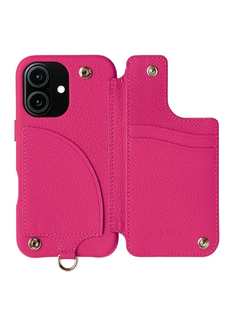 【GRACE / グレイス】 手帳型 レザーケース iPhone 14～17シリーズ対応 （マゼンダピンク）