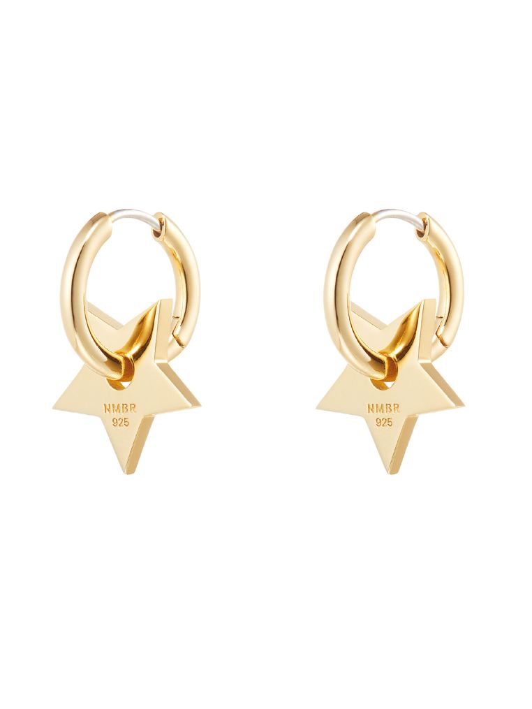 【両耳用】 Two-way Star Hoop Earrings（GOLD) - スターフープピアス
