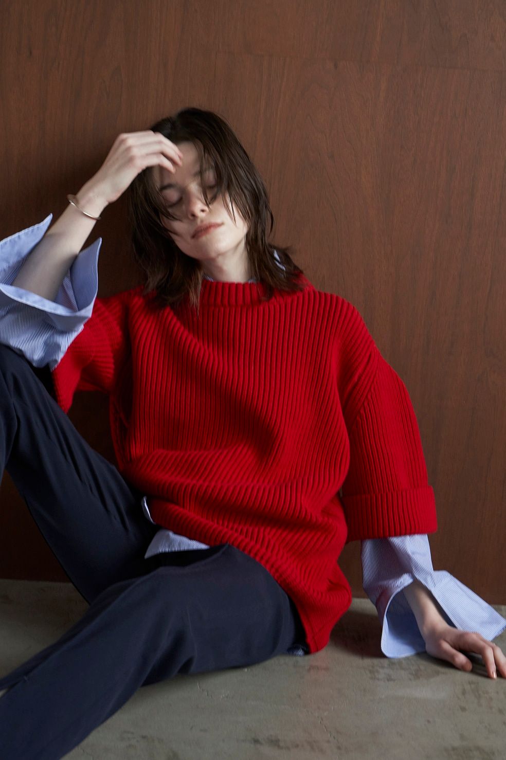OVER HALF SLEEVE KNIT TOPS - RED