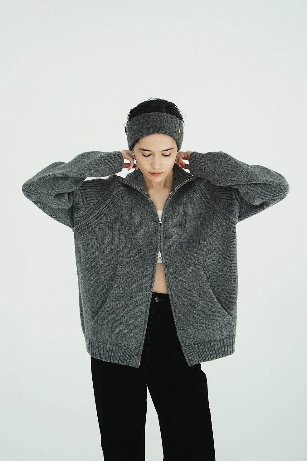 ポケット ジップ ニット｜ POCKET ZIP KNIT TOPS (GREY)