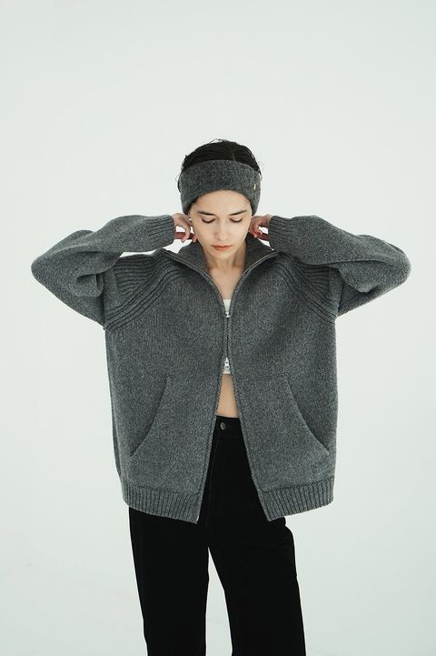 ポケット ジップ ニット｜ POCKET ZIP KNIT TOPS (GREY)