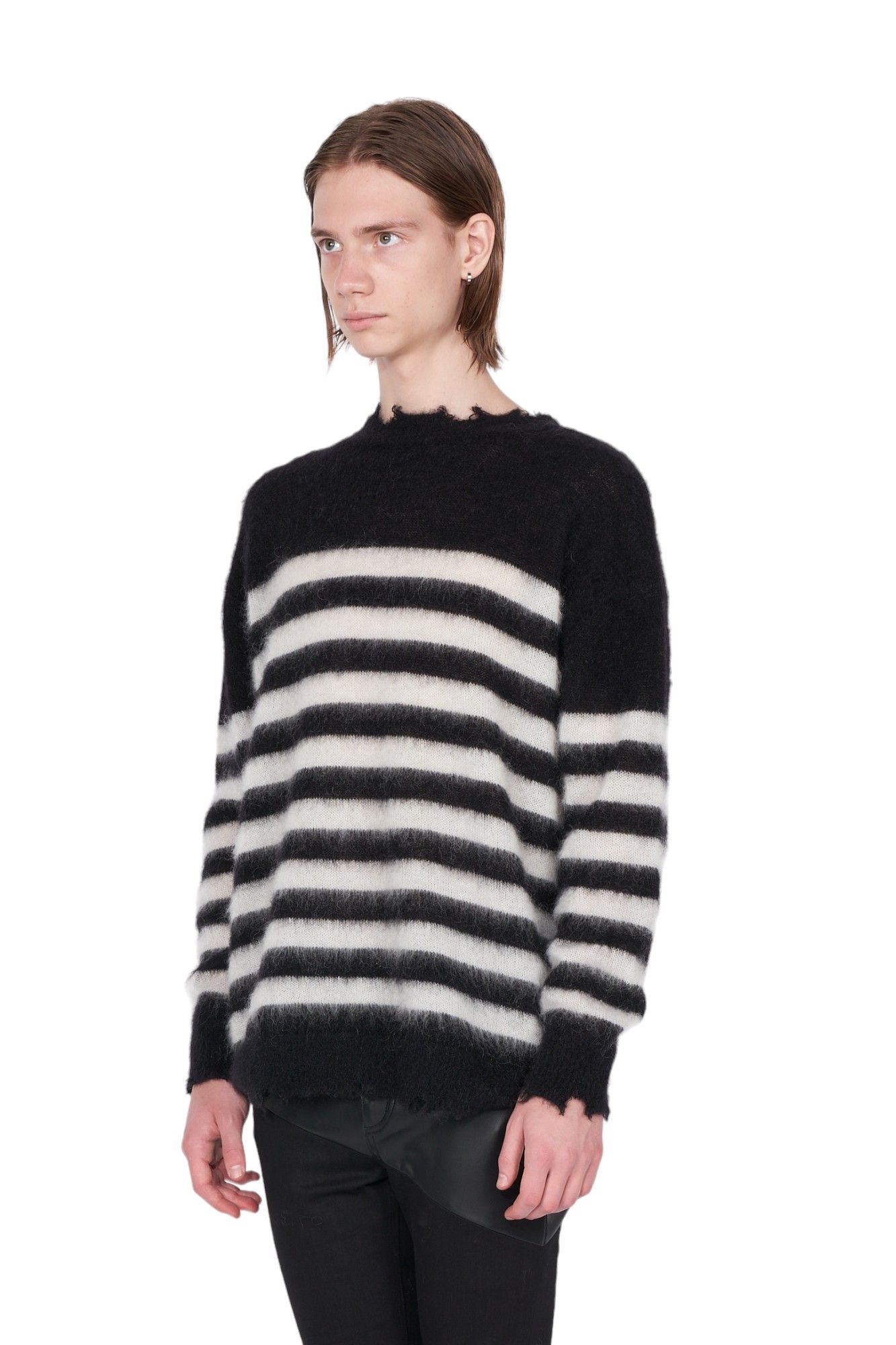 ランダム モヘア ボーダークラッシュニット - Random Marine Border Crashed Knit