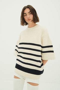 ニットトップス - OVER HALF SLEEVE KNIT TOPS (BORDER)