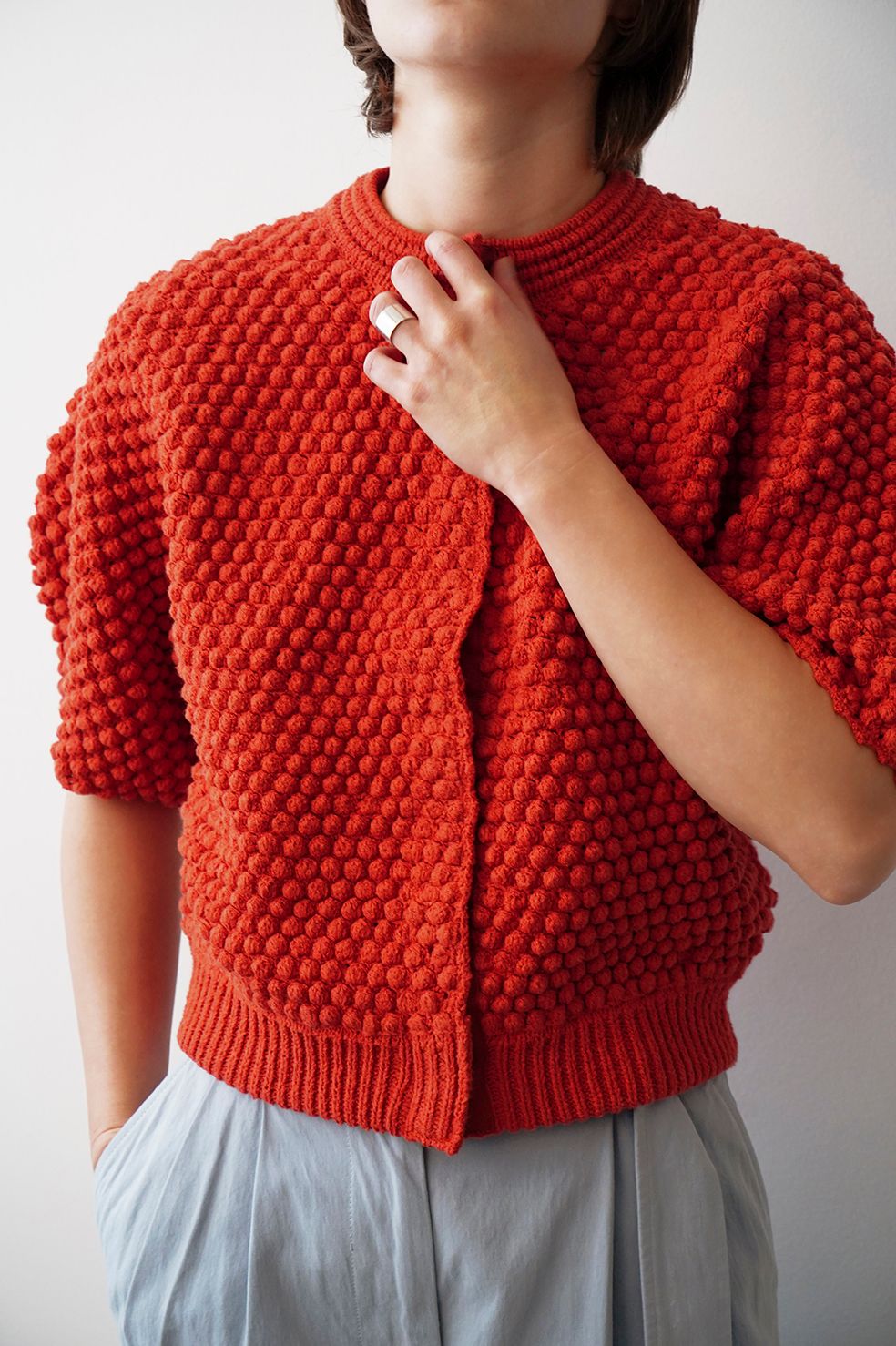 CLANE - 3D DOT HALF SLEEVE KNIT CARDIGAN RED