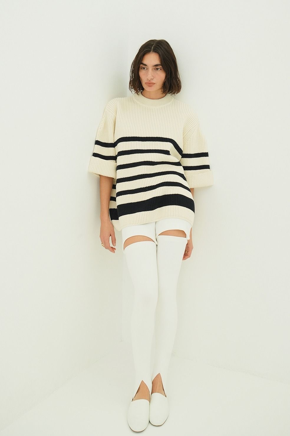 ニットトップス - OVER HALF SLEEVE KNIT TOPS (BORDER)