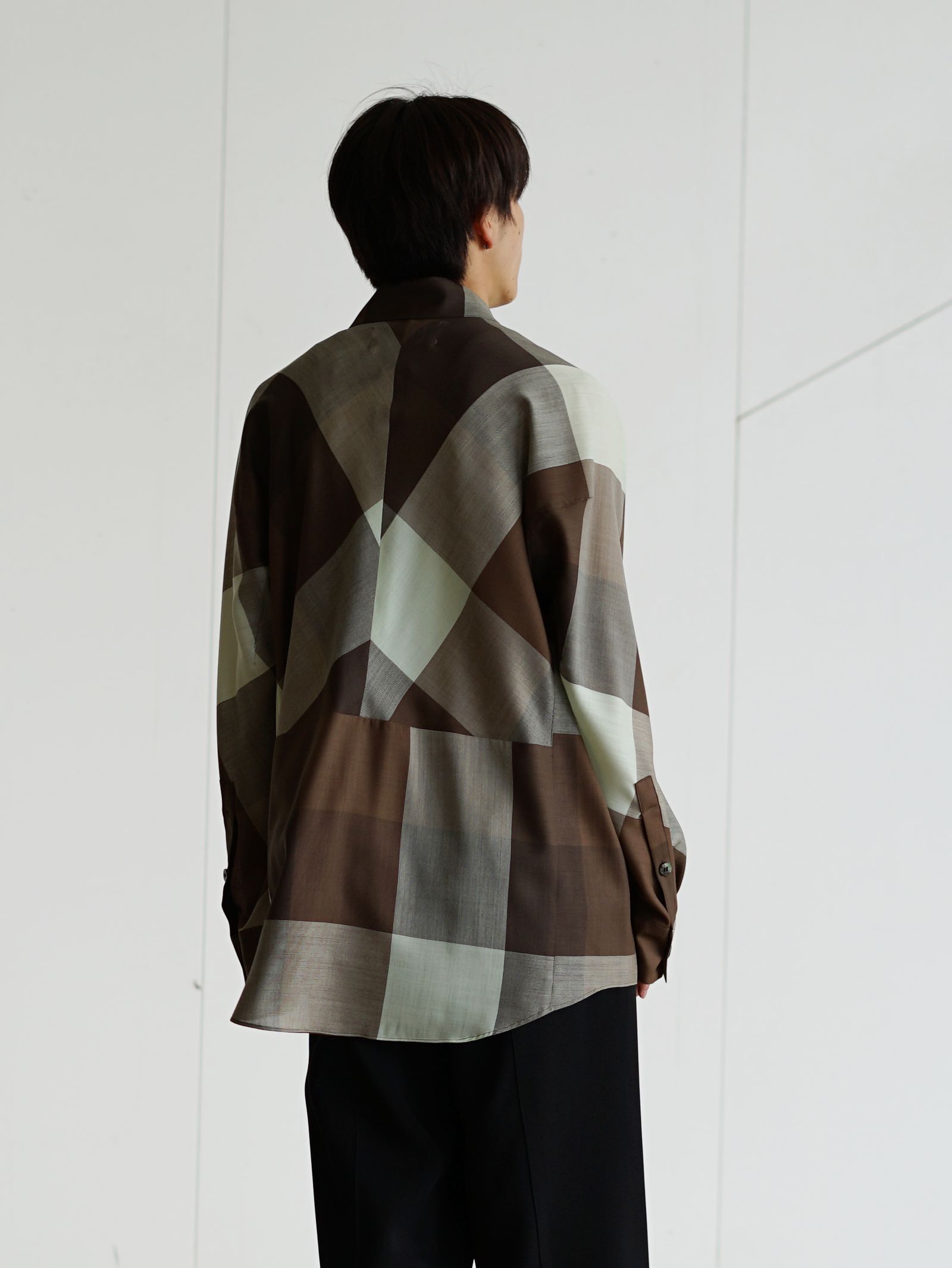 ウールシャツ - Dolman Sleeve Light Wool Shirt (GREEN×TAN)
