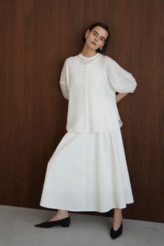 ダブル フェイス ジップ フレア スカート -  W FACE FRONT ZIP FLARE SKIRT - WHITE