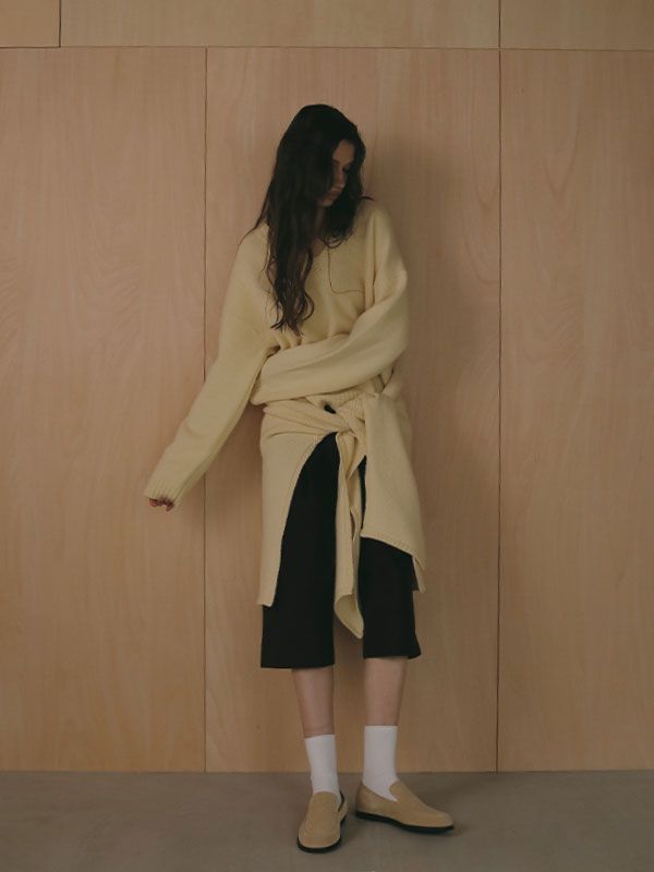 Vネック2wayニットプルオーバー  (YELLOW)