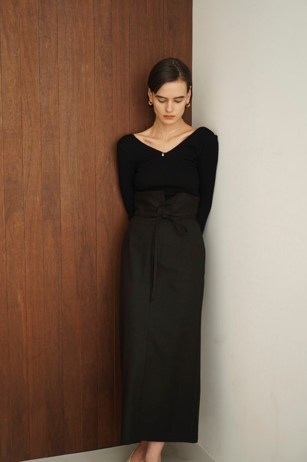 ハイウエストストレートスカート - 2WAY FOLD STRAIGHT SKIRT - BLACK