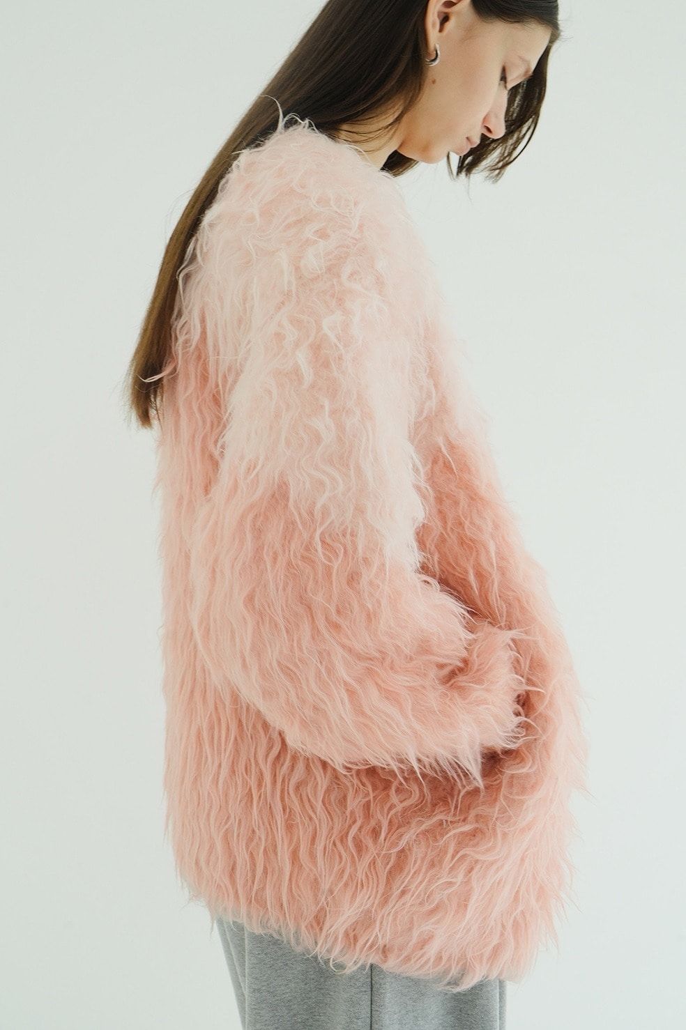 シャギーニットカーディガン - BI COLOR SHAGGY KNIT CARDIGAN - PINK