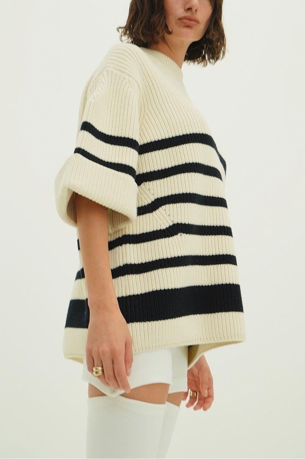 ニットトップス - OVER HALF SLEEVE KNIT TOPS (BORDER)