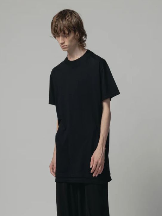 レイヤードデザイン半袖ティーシャツ - cotton jersey s/s t-shirt - BLACK