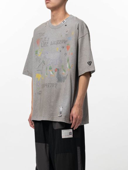 キッズドゥードゥルプリントTシャツ - Kids Doodle Printed T-shirt （GRAY)
