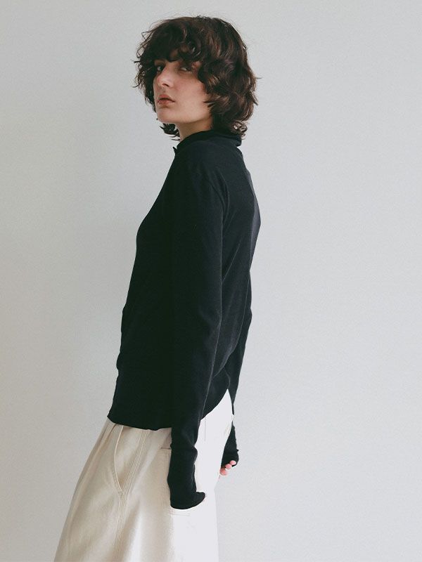 ガーゼフライスフロントオープンプルオーバー (BLACK)