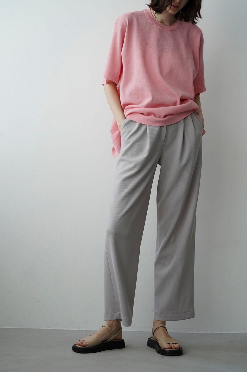 CLANE RIB STRIPE TUCK PANTS グレー1番 - カジュアルパンツ