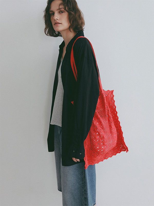 クロシェレーストートバッグ（RED)