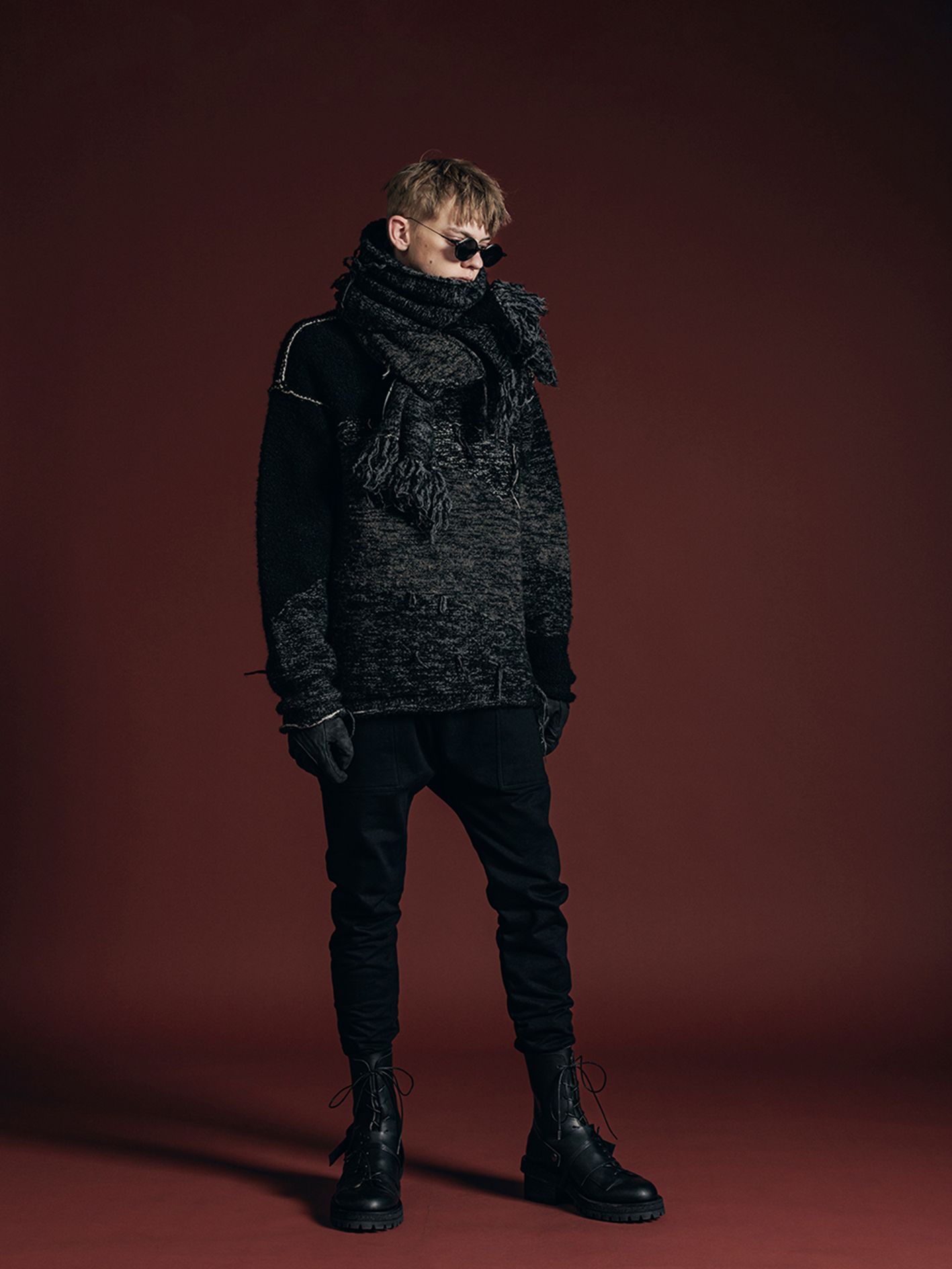 リバーシブル プルオーバー - reversible grunge sweater - VI-3652-07 - A-BLACK