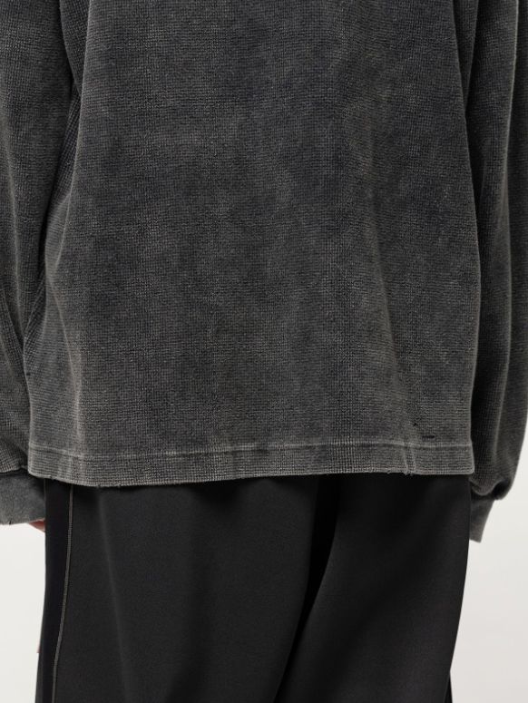 ブリーチド ワッフル ロング スリーブ Tシャツ - Bleached Waffle Long Sleeve T-Shirt (BLACK)