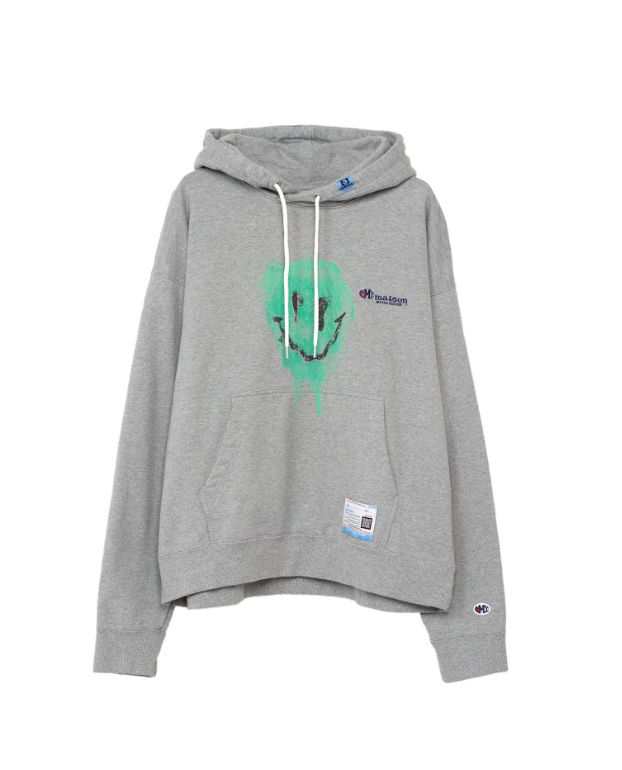 スマイリーフェイス プリンテッドフーディー -Smily Face Printed Hoodie - GREY