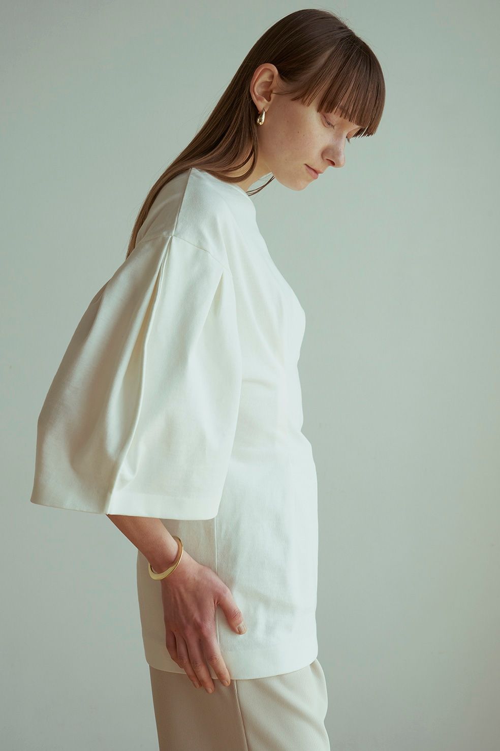 BIG SLEEVE WAIST SHAPE TOPS - WHITE