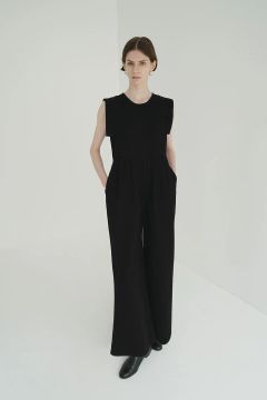 スクエア―スリーブ デニムオールインワン - SQUARE SLEEVE DENIM ALL IN ONE BLACK