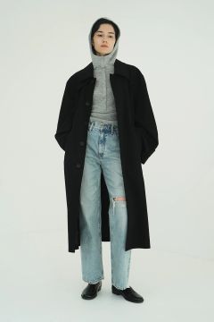 ステンカラーコート - BULKY LINE STAIN COAT (BLACK)