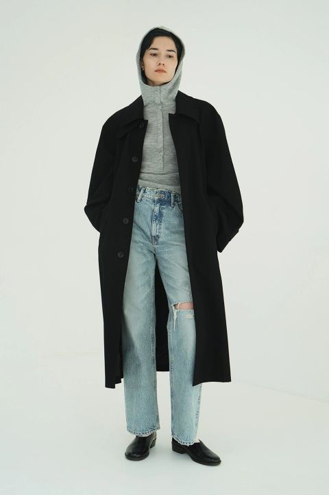 ステンカラーコート - BULKY LINE STAIN COAT (BLACK)