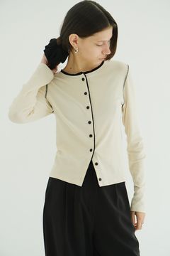 バイカラーカーディガン | W FACE BICOLOR CARDIGAN (IVORY)