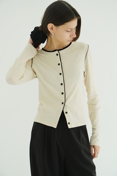 バイカラーカーディガン | W FACE BICOLOR CARDIGAN (IVORY)