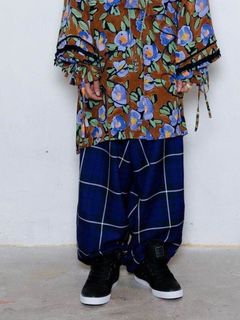 タータンチェック ワイドパンツ -WIDE BONDAGE PANTS BRITISH TARTAN - PURPLE TARTAN