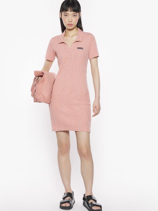 ポロドレス - HANDWRITING LABEL RIBBED POLO DRESS