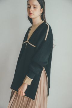 ダブルフェイスラインニット -  DOUBLE FACE LINE KNIT - BLACK