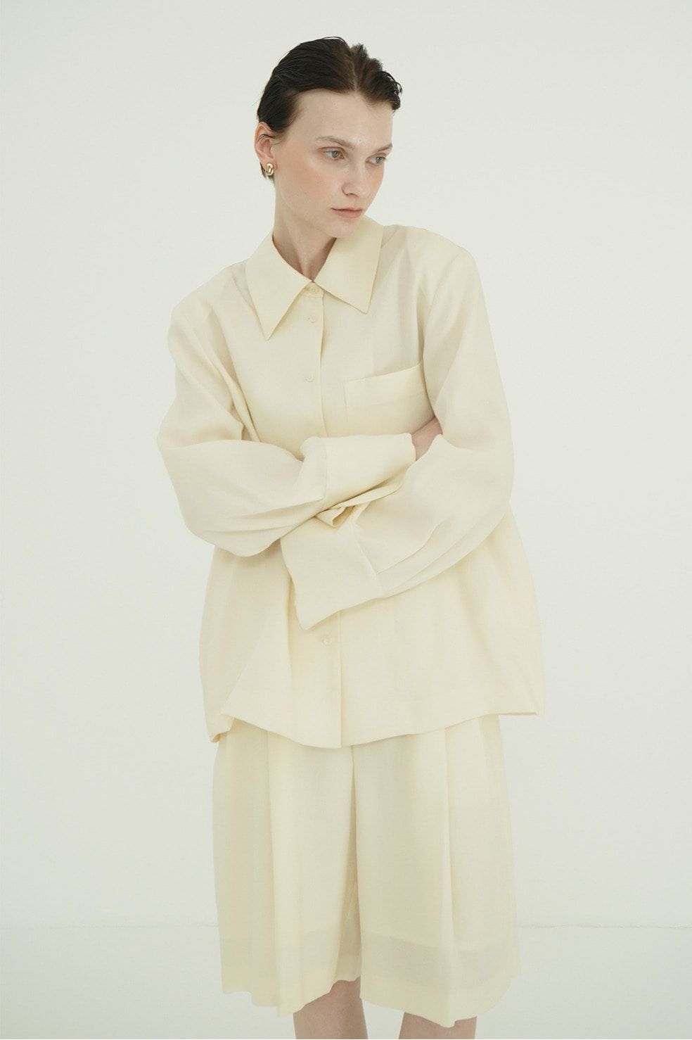テンセルシャツジャケット - TENCEL SHIRT JACKET (IVORY)