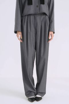 ベルトデザイン テーパードパンツ - WIDE BELT TUCK PANTS - BLACK