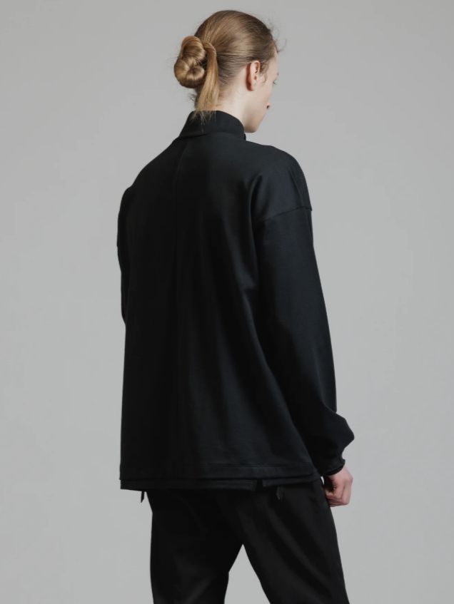 斜めヘンリーティーシャツ  - DIAGONAL HENRY NECK T-SHIRT BLACK