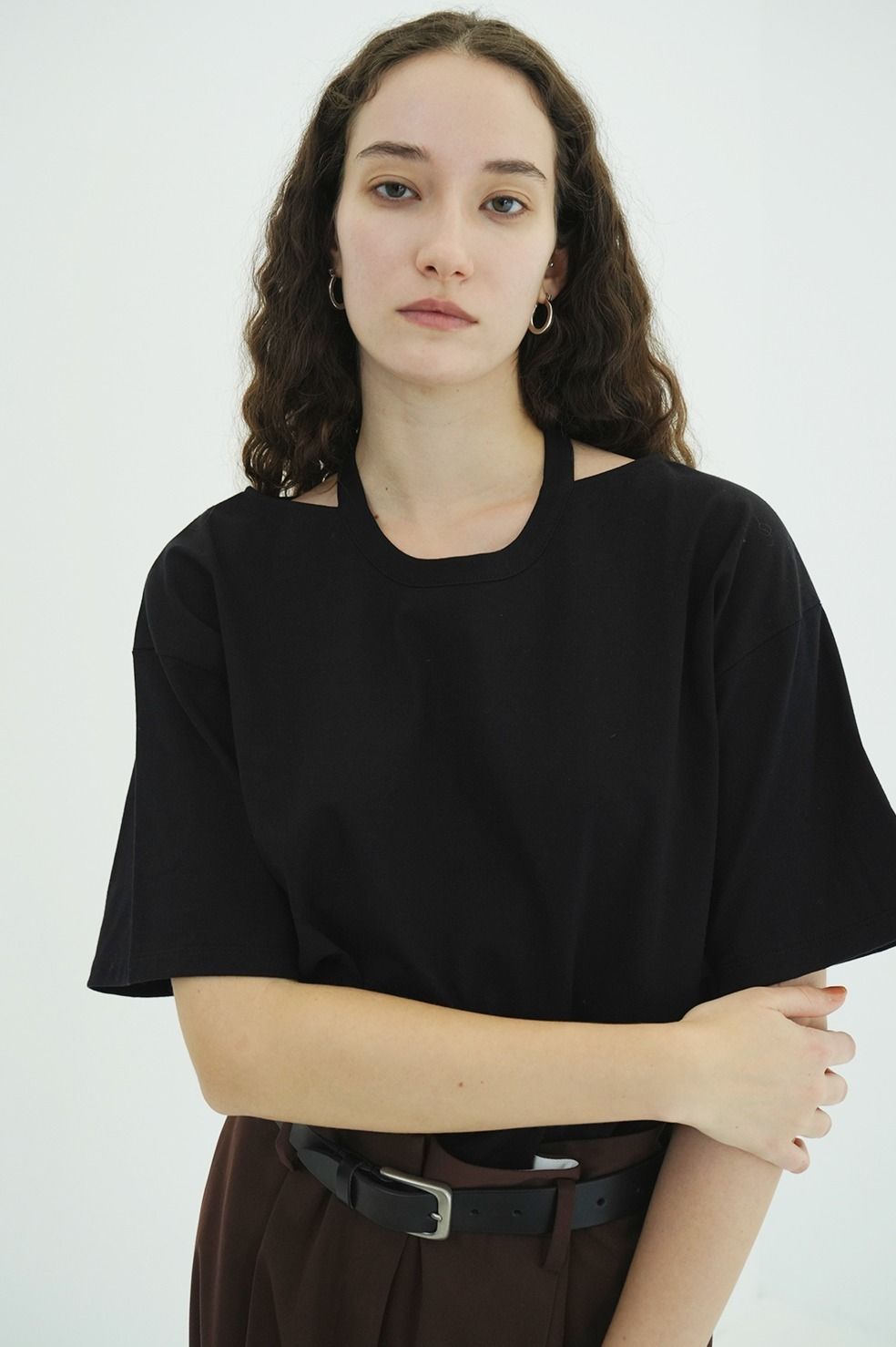 ダブルフェイストップス - W FACE NOTCHED RIB OVER TOPS (BLACK)