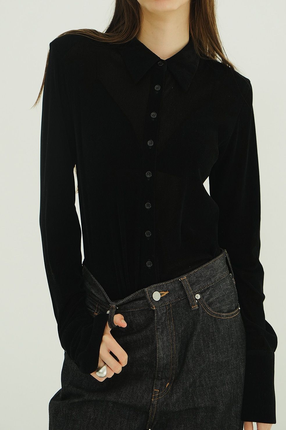 チュールフロッキーシャツ | TULLE FLOCKY SHIRTS (BLACK)