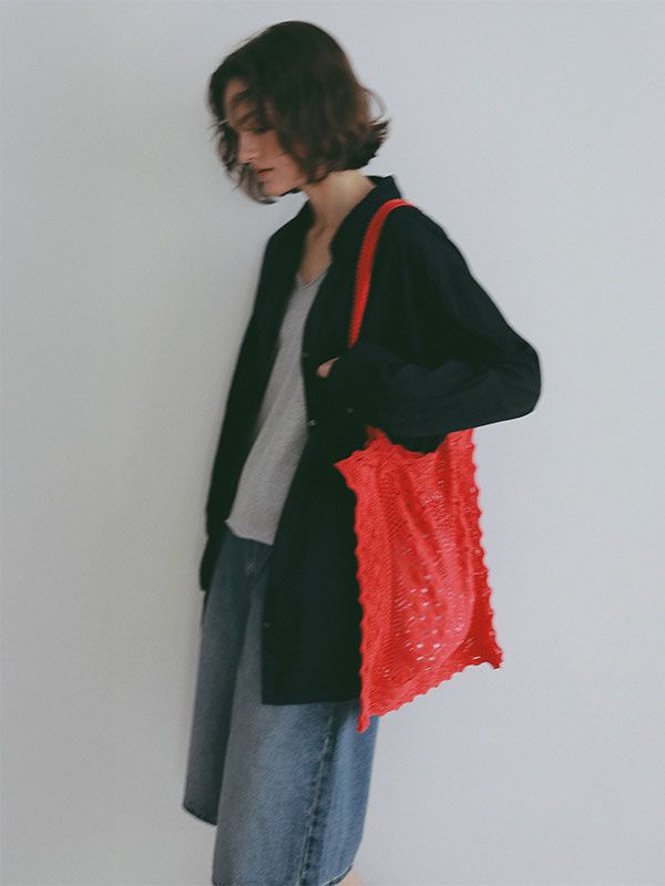 クロシェレーストートバッグ（RED)