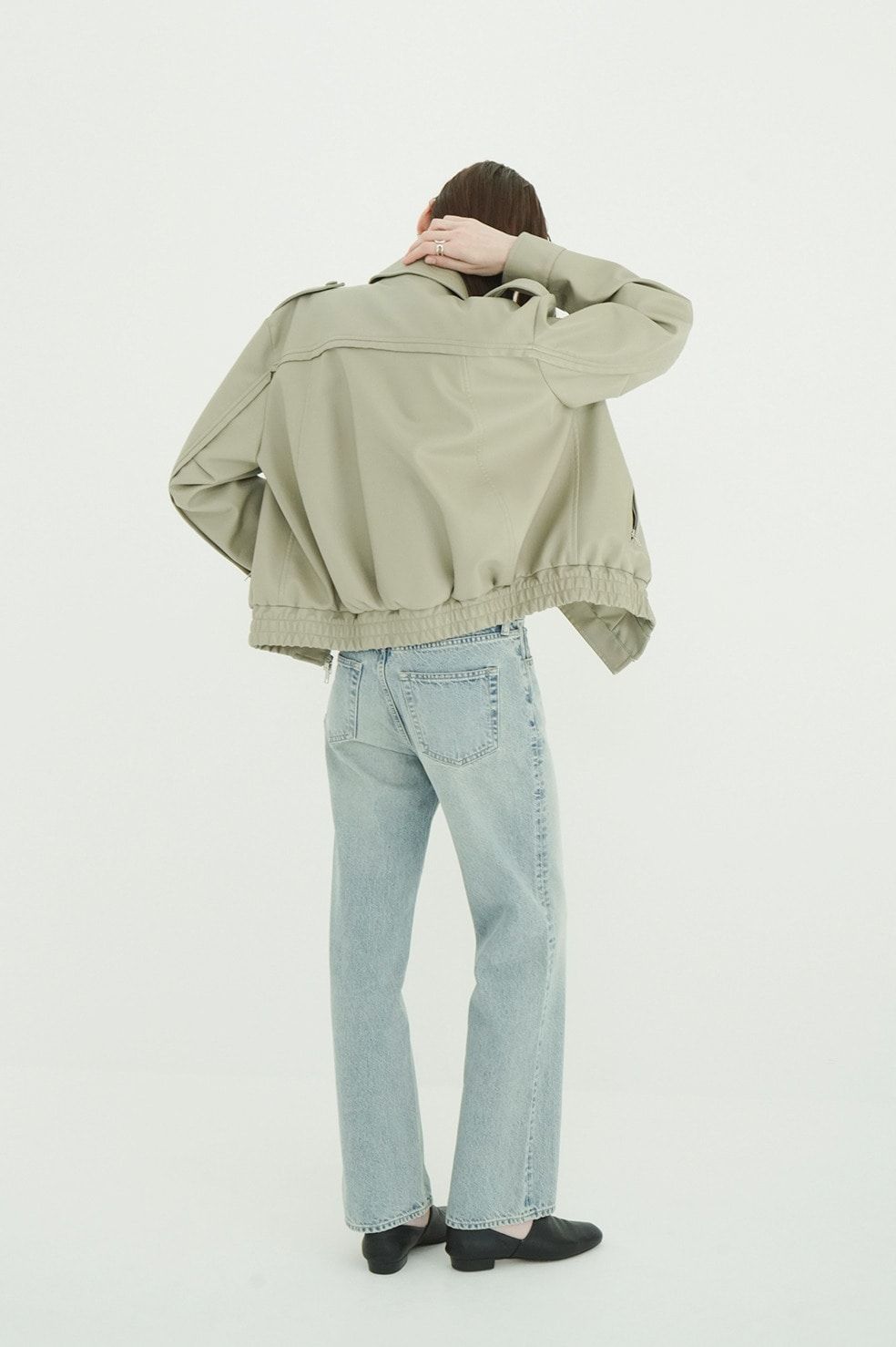 バルキーラインシングルレザージャケット - BULKY LINE SINGLE LEATHER JACKET (MOSS GREEN)