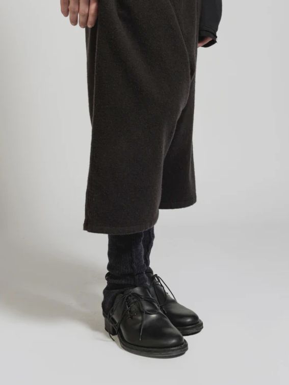 ウール縮絨 製品染め ショートパンツ - OBJECT DYE WOOL DROP CROTCH HALF PANTS DARK OLIVE
